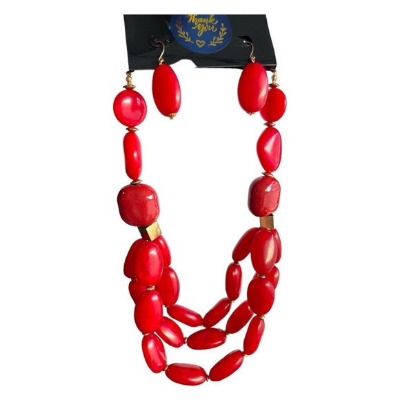 Red Necklace Set Red Bridal Jewelry Set Holiday Party Formal Dress Jewelry - Picture 4 of 4